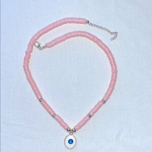 Pink Beaded Necklace with Evil Eye Pendant